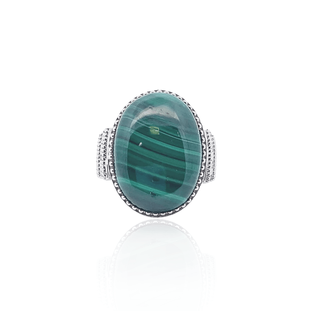 Estate Sterling Silver Oval Malachite Solitaire Ring