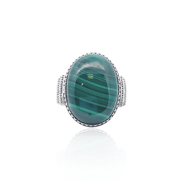 Estate Sterling Silver Oval Malachite Solitaire Ring