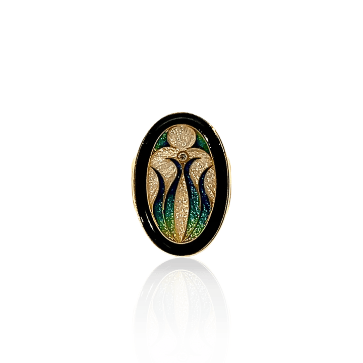 Estate 18K Yellow Gold Falcher Fusager "Magick" Diamond & Enamel Flower Ring