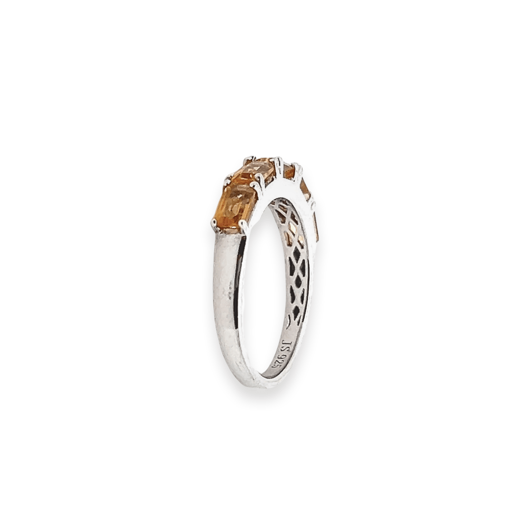 Estate Sterling Silver 1.60CTW Five-Stone Baguette Citrine Ring