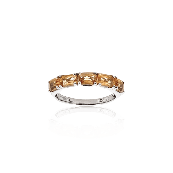 Estate Sterling Silver 1.60CTW Five-Stone Baguette Citrine Ring
