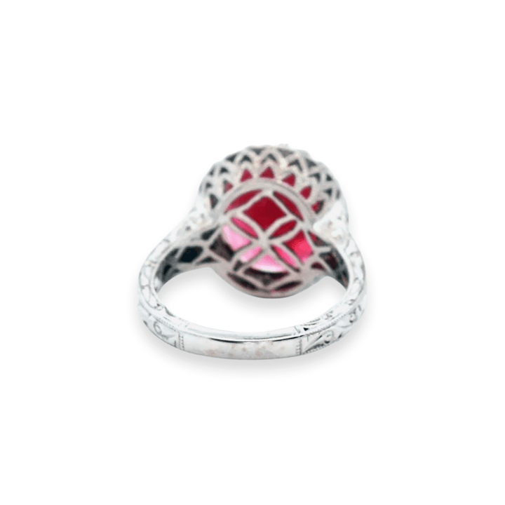 Estate 18K White Gold 8.84CTW Oval Pink Tourmaline & Diamond Halo Ring