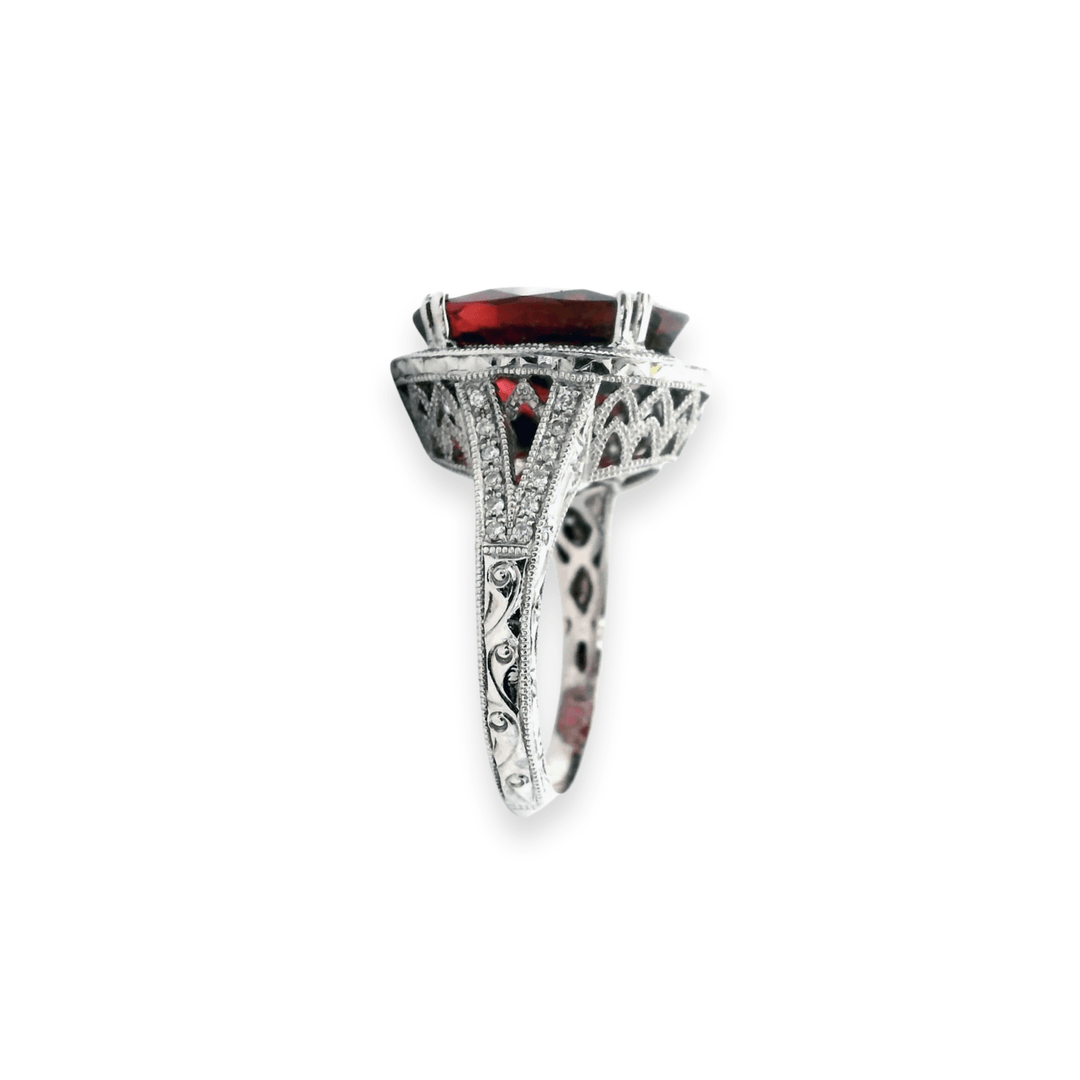 Estate 18K White Gold 8.84CTW Oval Pink Tourmaline & Diamond Halo Ring
