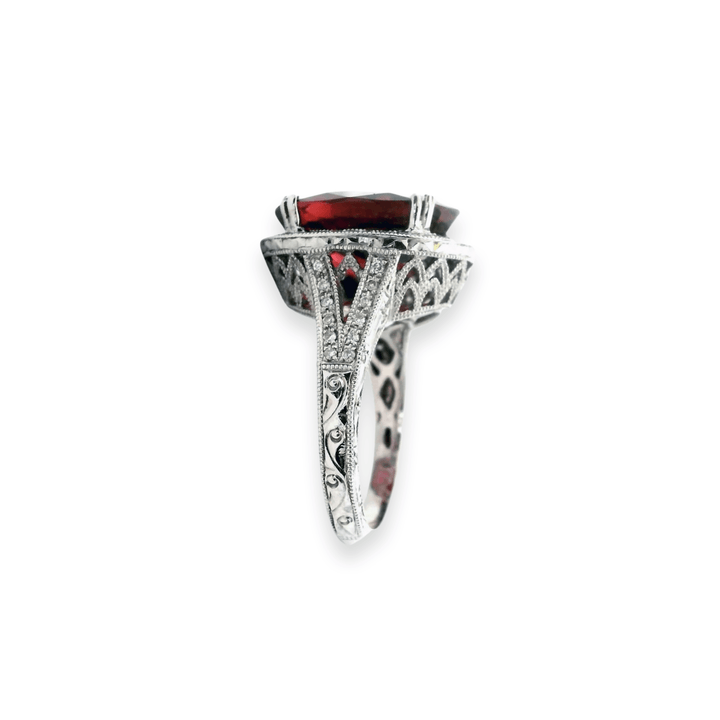 Estate 18K White Gold 8.84CTW Oval Pink Tourmaline & Diamond Halo Ring