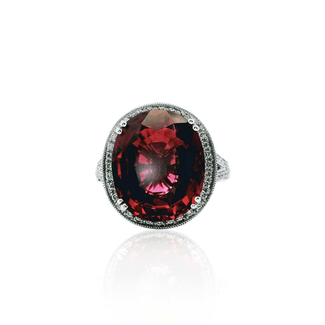 Estate 18K White Gold 8.84CTW Oval Pink Tourmaline & Diamond Halo Ring