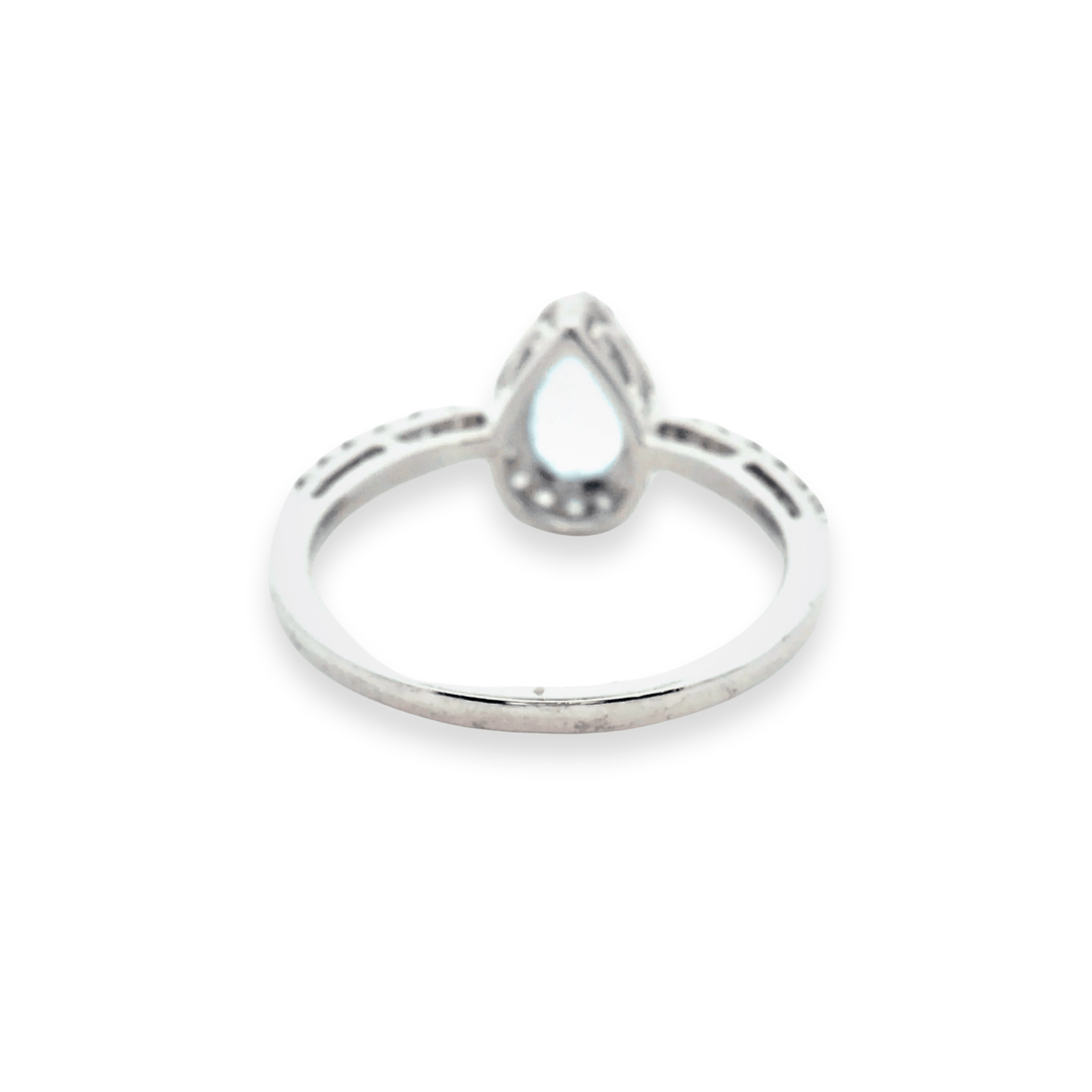 Estate Sterling Silver 1.05CTW Pear-Shaped Blue Topaz & Cubic ZIrconia Halo Ring