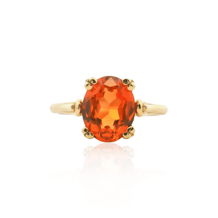 Estate 14K Yellow Gold 3.76CTW Oval Synthetic Orange Sapphire Ring