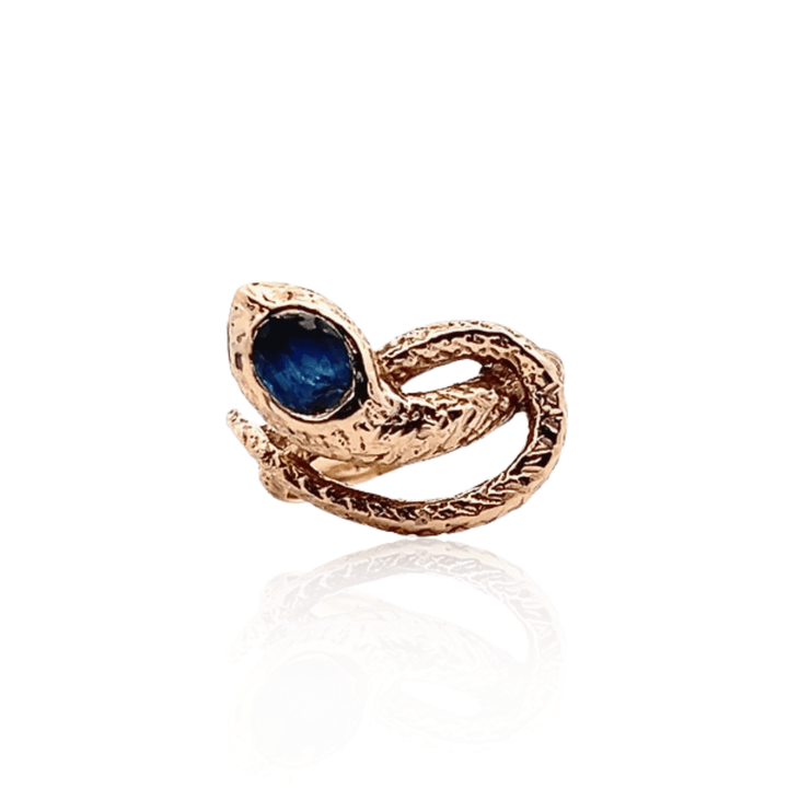 Estate 14K Yellow Gold 0.61CTW Oval Blue Sapphire Vintage Snake Motif Ring
