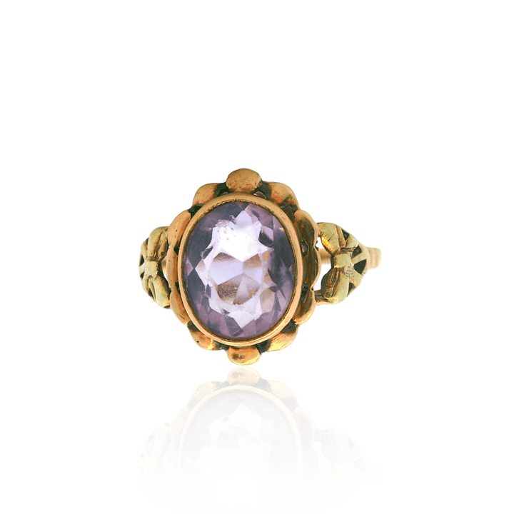 Estate 10K Yellow Gold 2.00CTW Oval Cabochon Amethyst Antique Ring - AS-IS
