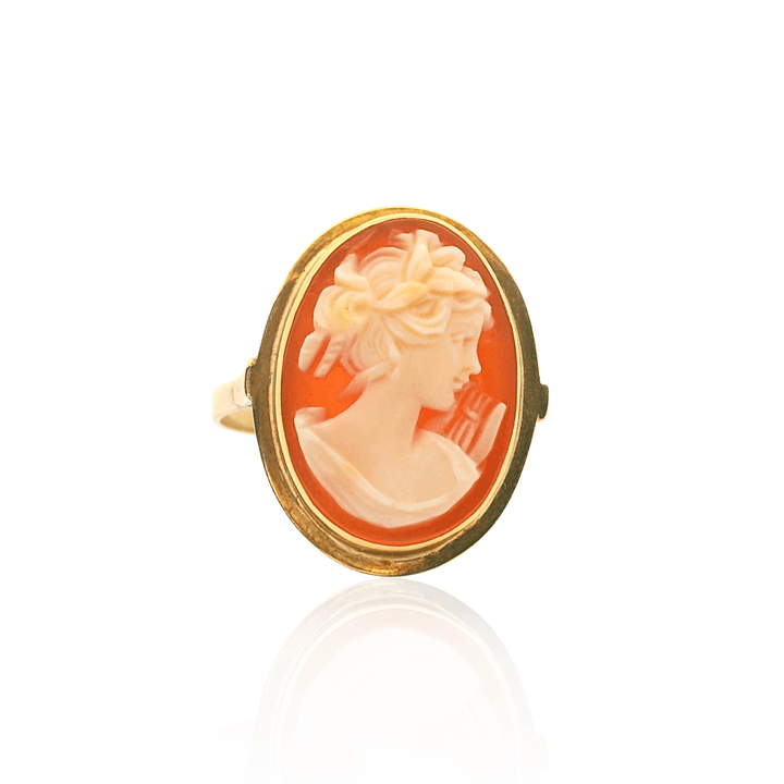Estate 18K Yellow Gold Antique Shell Cameo "Erato" Ring
