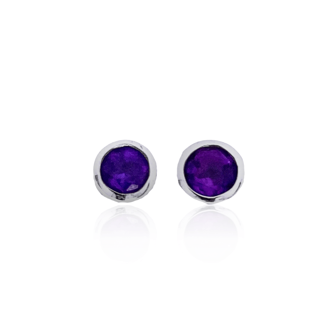 Sterling Silver 3MM Amethyst Solitaire Bezel Stud Earrings