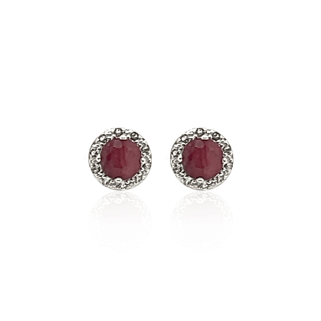 Sterling Silver Dyed Red Corundum & White Topaz Halo Stud Earrings by Samuel B.
