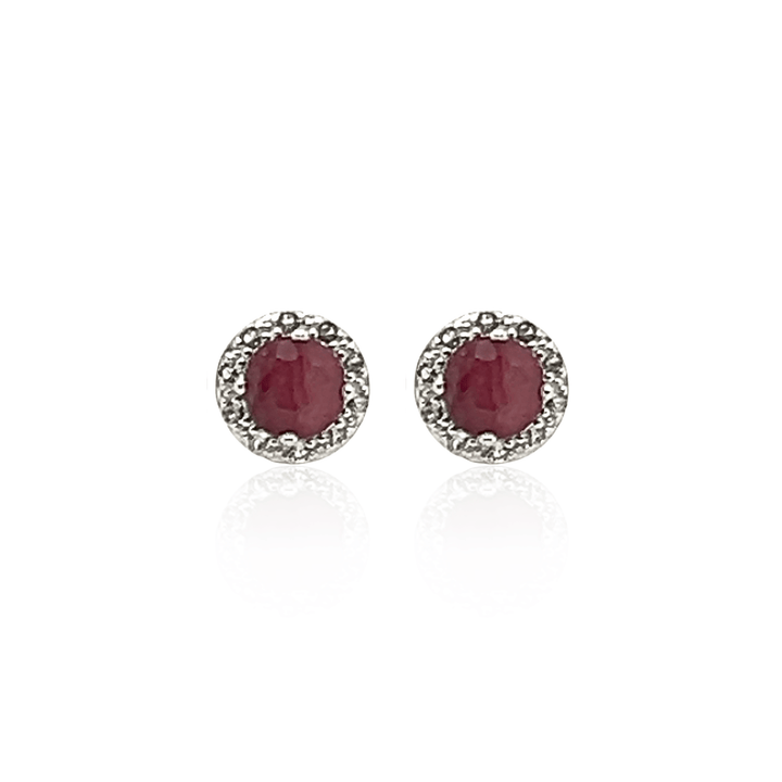 Sterling Silver Dyed Red Corundum & White Topaz Halo Stud Earrings by Samuel B.
