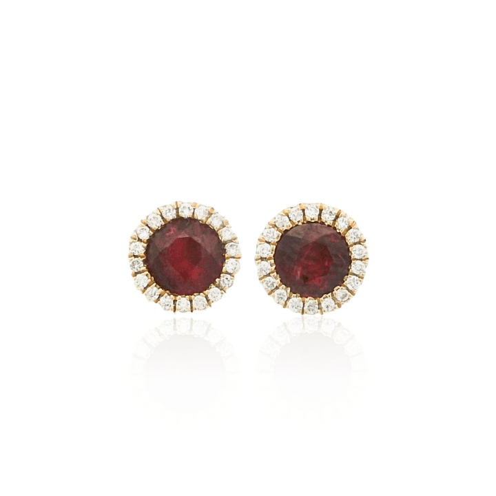 14K Yellow Gold 0.83CTW Ruby & Diamond Halo Stud Earrings