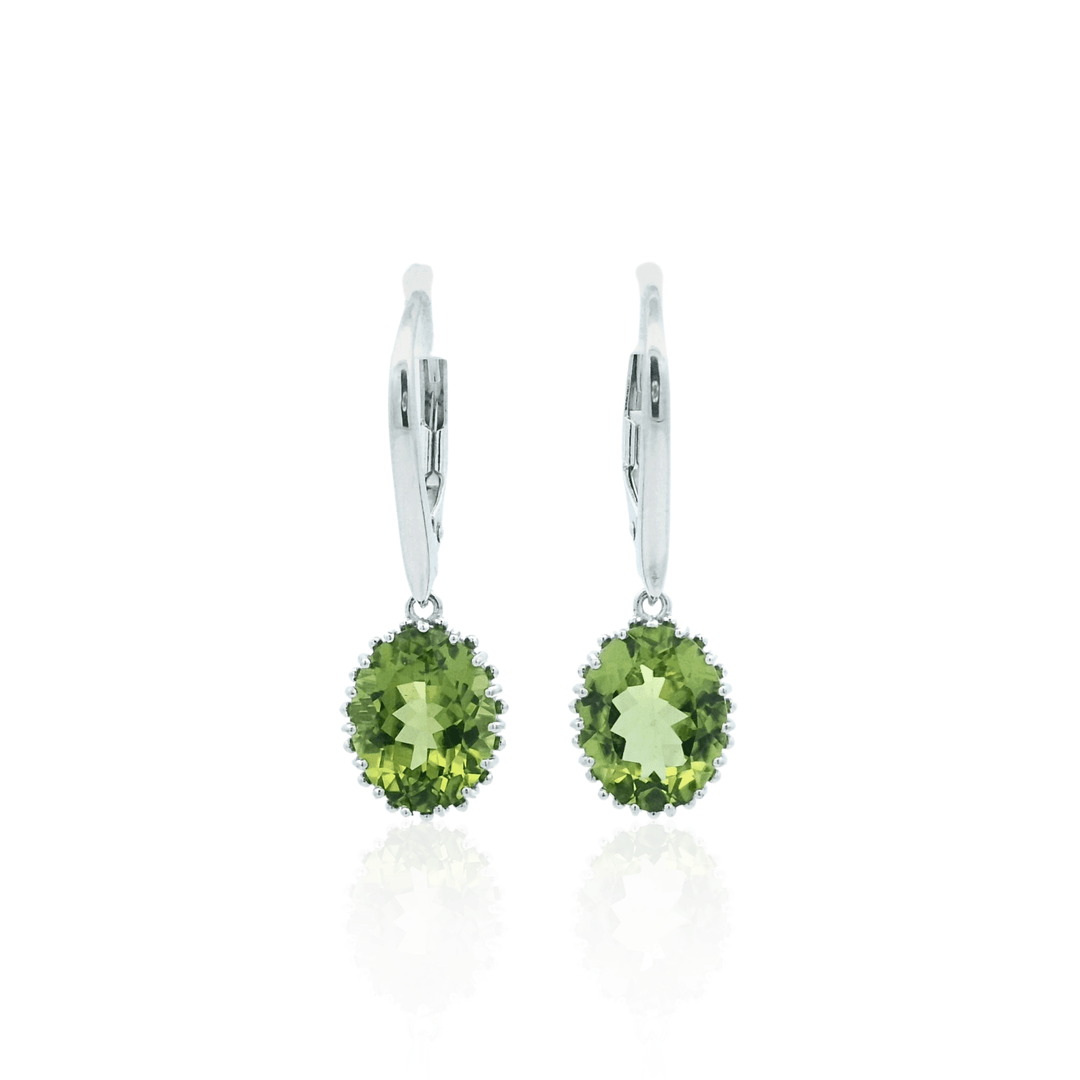 Sterling Silver10x9mm Oval Peridot Drop Earrings by Samuel B.