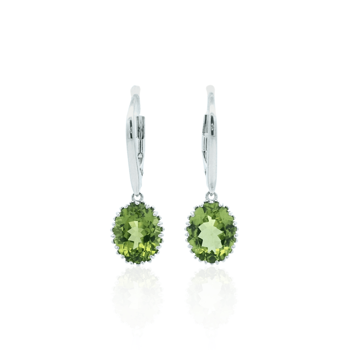 Sterling Silver10x9mm Oval Peridot Drop Earrings by Samuel B.