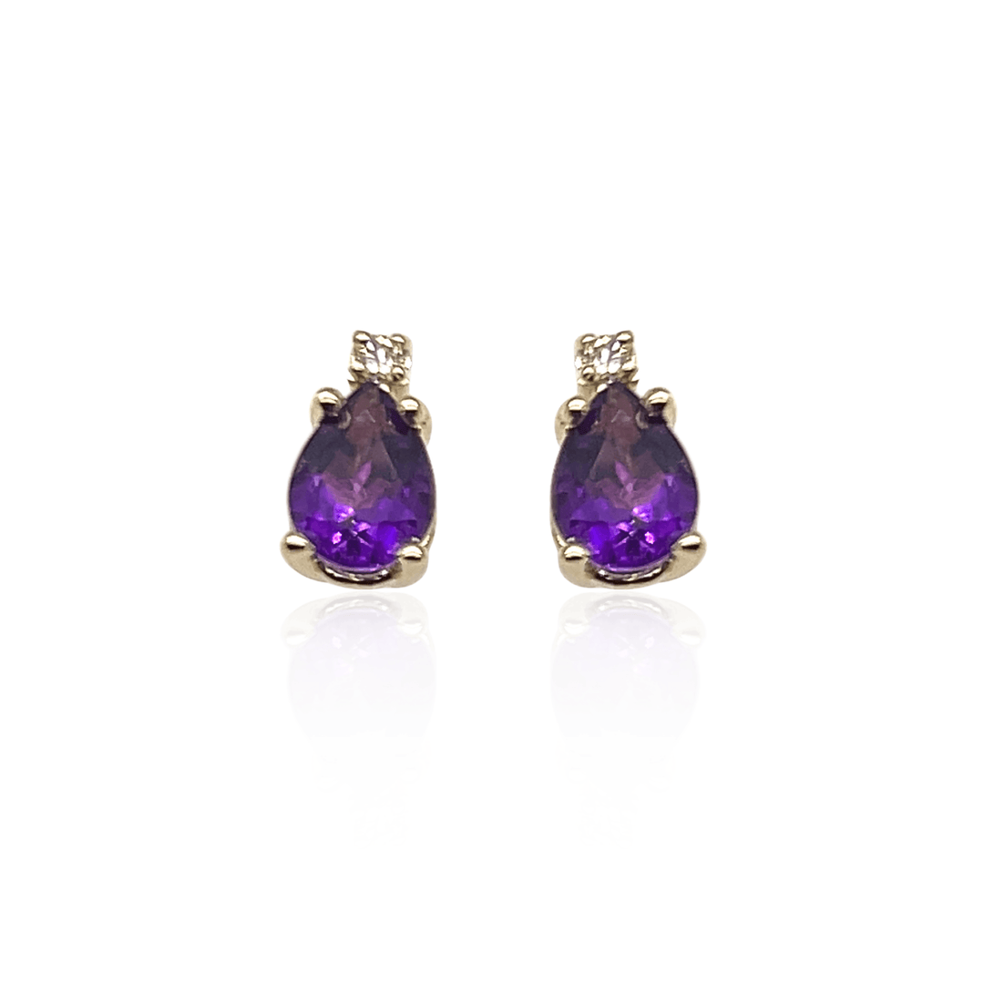 14K Yellow Gold 1.31CTW Pear-Shaped Amethyst & Diamond Stud Earrings