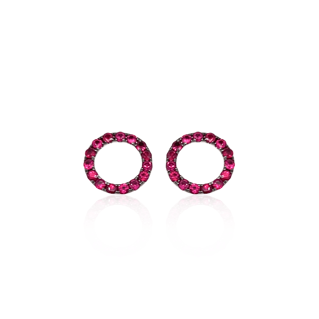 18K White Gold 0.61CTW Ruby Circle Stud Earrings