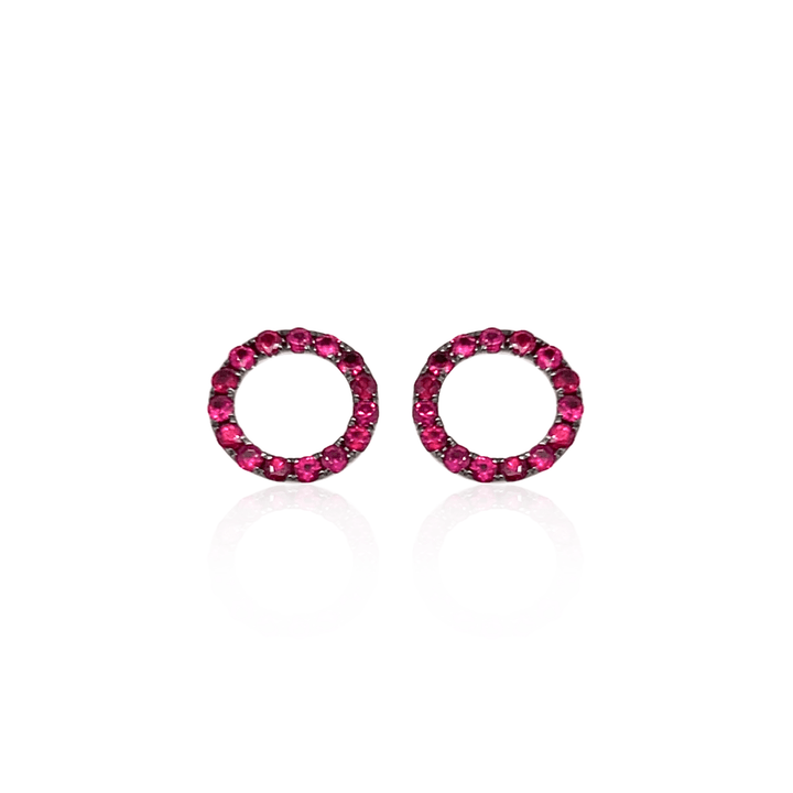 18K White Gold 0.61CTW Ruby Circle Stud Earrings