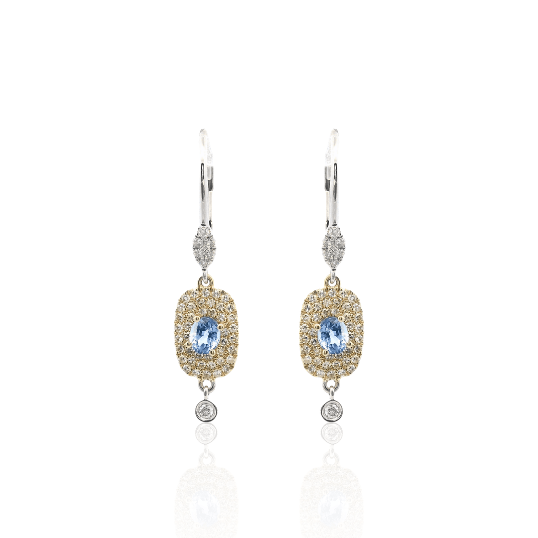 14K Two Tone Gold 0.88CTW Sapphire & Diamond Halo Drop Earrings