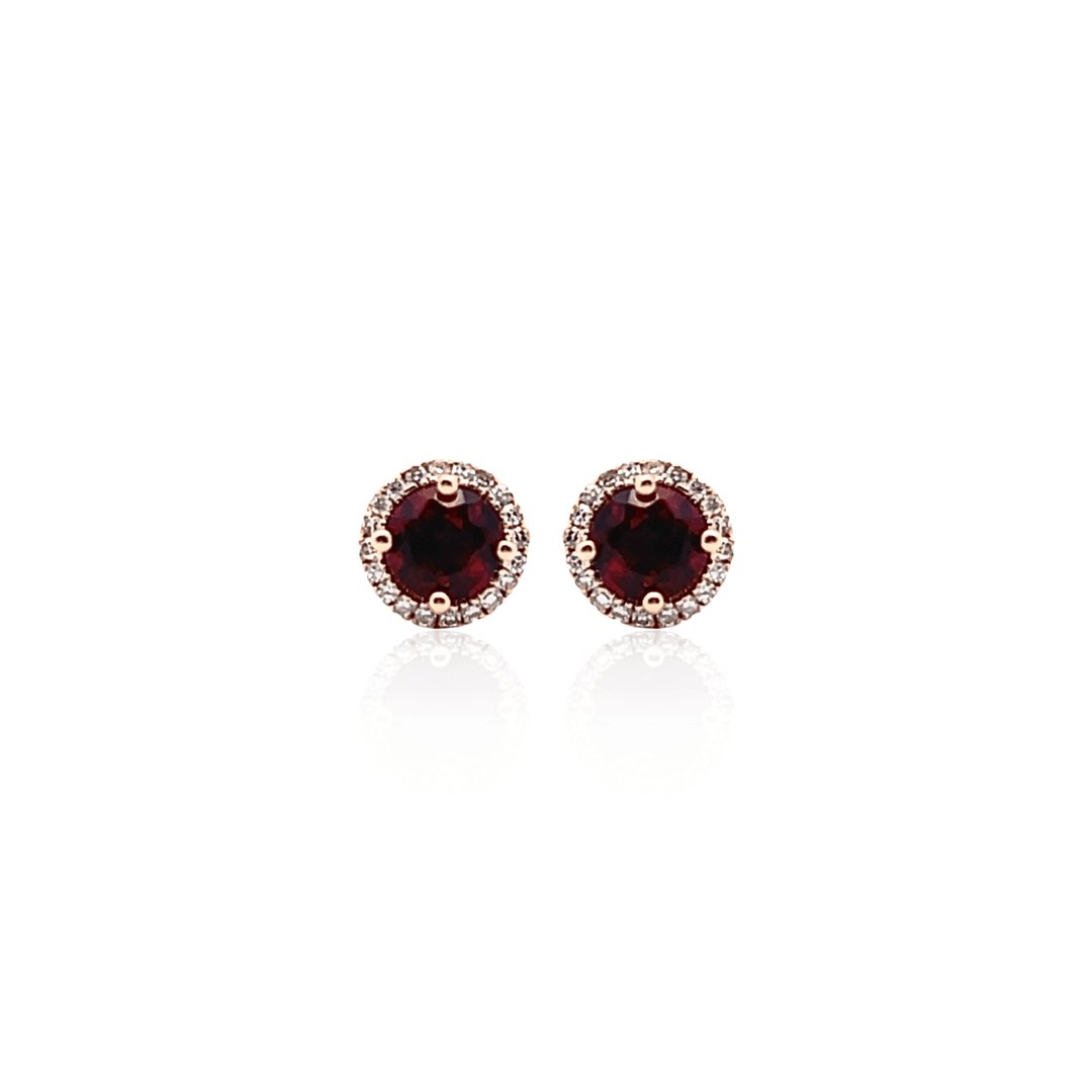 14K Yellow Gold 1.45CTW Garnet & Diamond Halo Stud Earrings