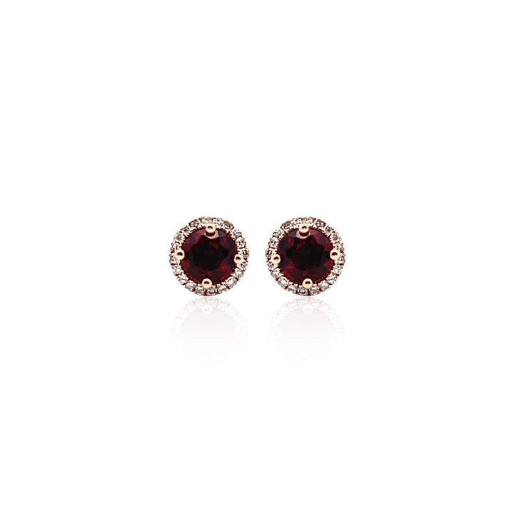 14K Yellow Gold 1.45CTW Garnet & Diamond Halo Stud Earrings