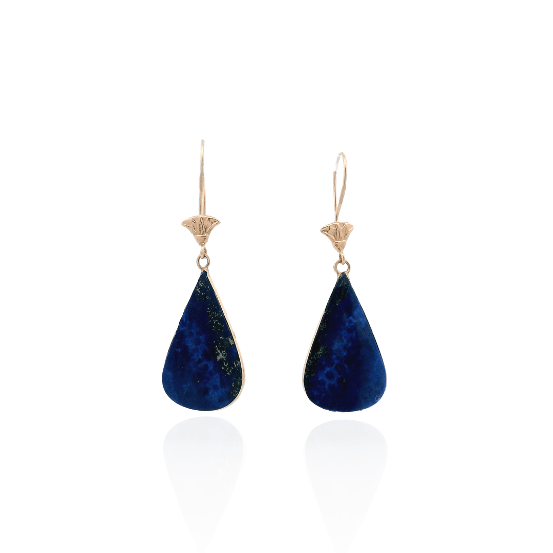 Estate 18K Yellow Gold Lapis Lazuli Vintage Drop Earrings