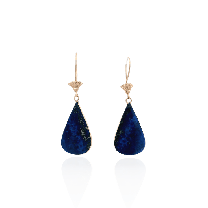 Estate 18K Yellow Gold Lapis Lazuli Vintage Drop Earrings