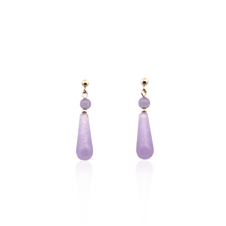 Estate 10K Yellow Gold Dyed Purple Jadeite Drop Earrings