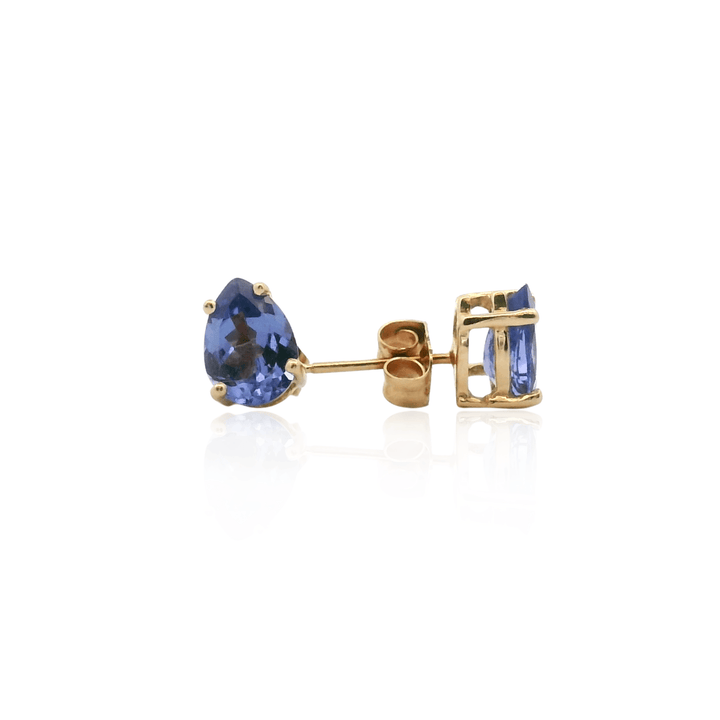 Estate 14K Yellow Gold Pear-Cut Tanzanite Solitaire Stud Earrings