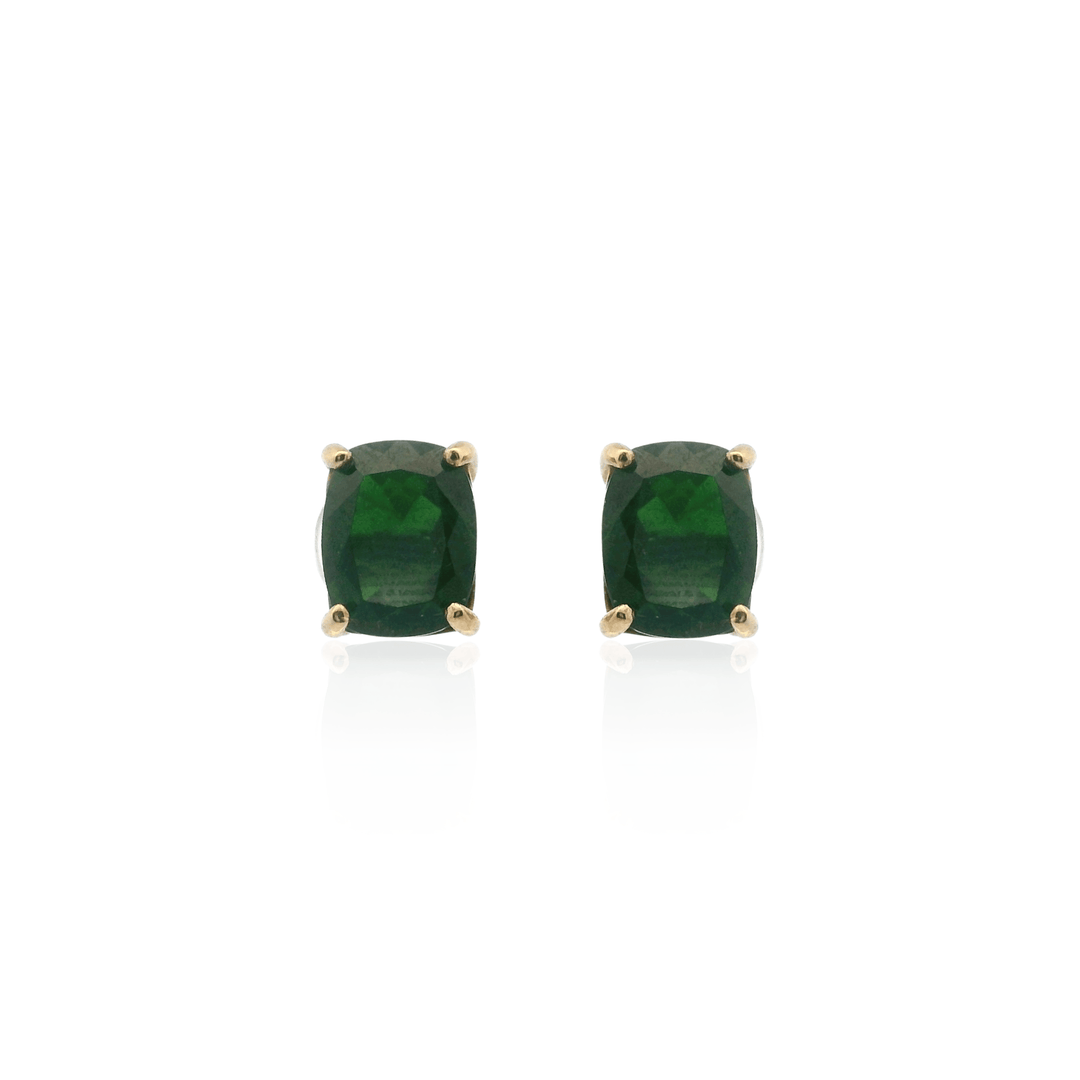 Estate Yellow Gold Vermeil Cushion-Cut Chrome Diopside Stud Earrings