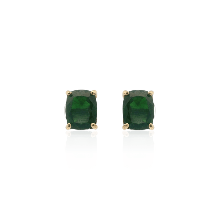 Estate Yellow Gold Vermeil Cushion-Cut Chrome Diopside Stud Earrings