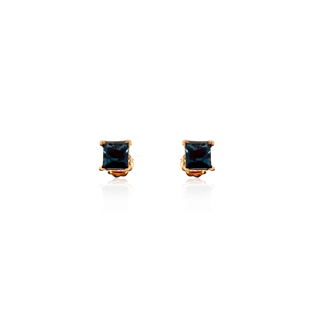 Estate 14K Yellow Gold 1.84TCW Princess-Cut Synthetic Alexandrite Stud Earrings