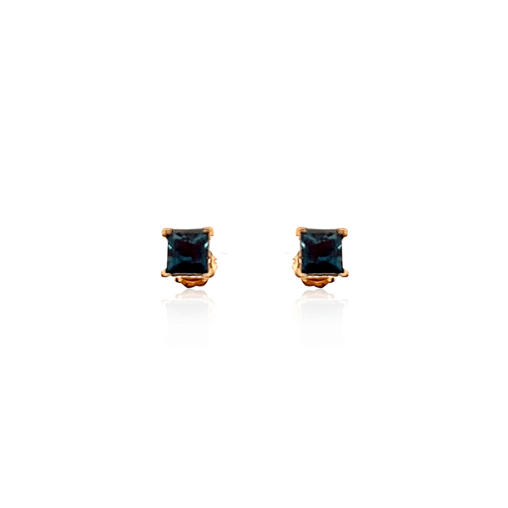 Estate 14K Yellow Gold 1.84TCW Princess-Cut Synthetic Alexandrite Stud Earrings