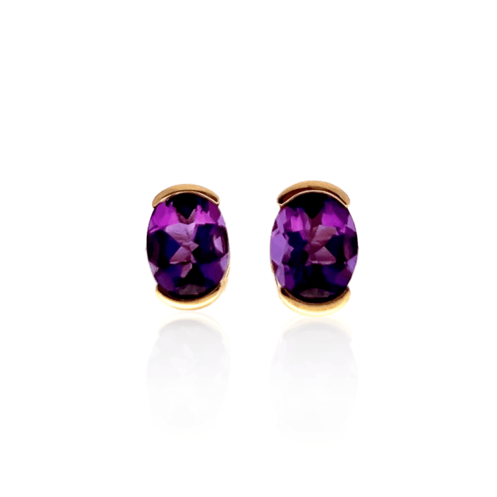 Estate 14K Yellow Gold 2.4TCW Oval Amethyst Half Bezel Stud Earrings