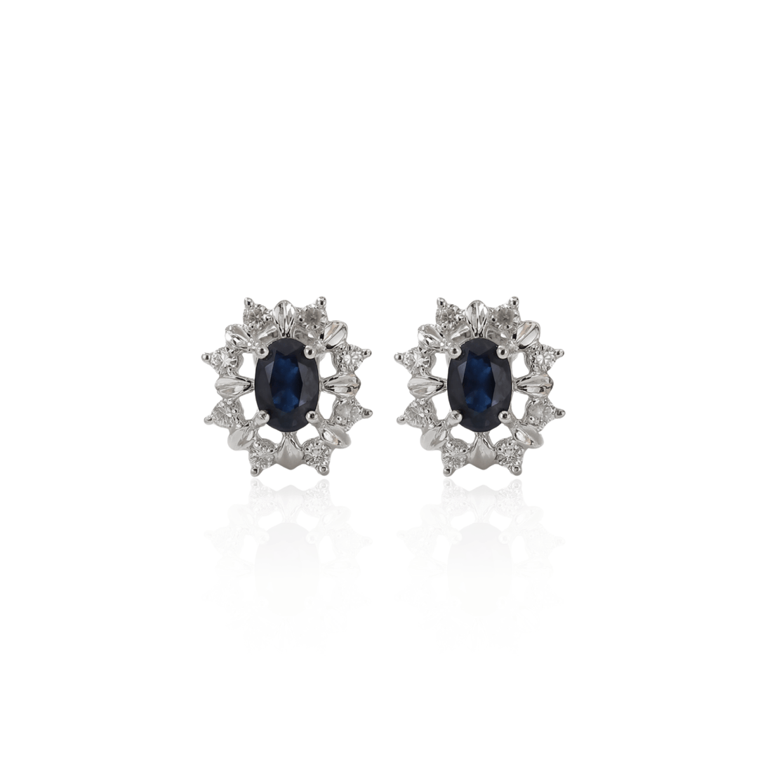 Estate 14K White Gold 1.40CTW Oval Blue Sapphire & Diamond Stud Earrings