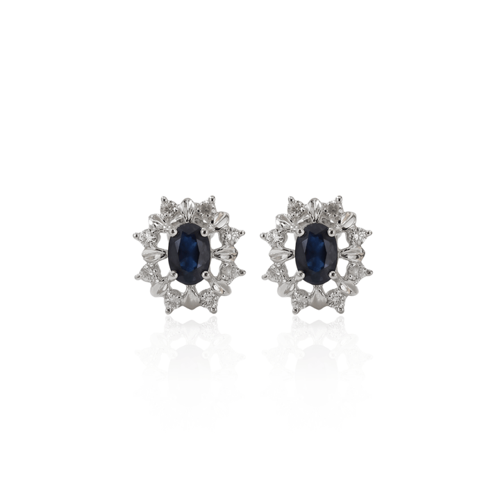 Estate 14K White Gold 1.40CTW Oval Blue Sapphire & Diamond Stud Earrings