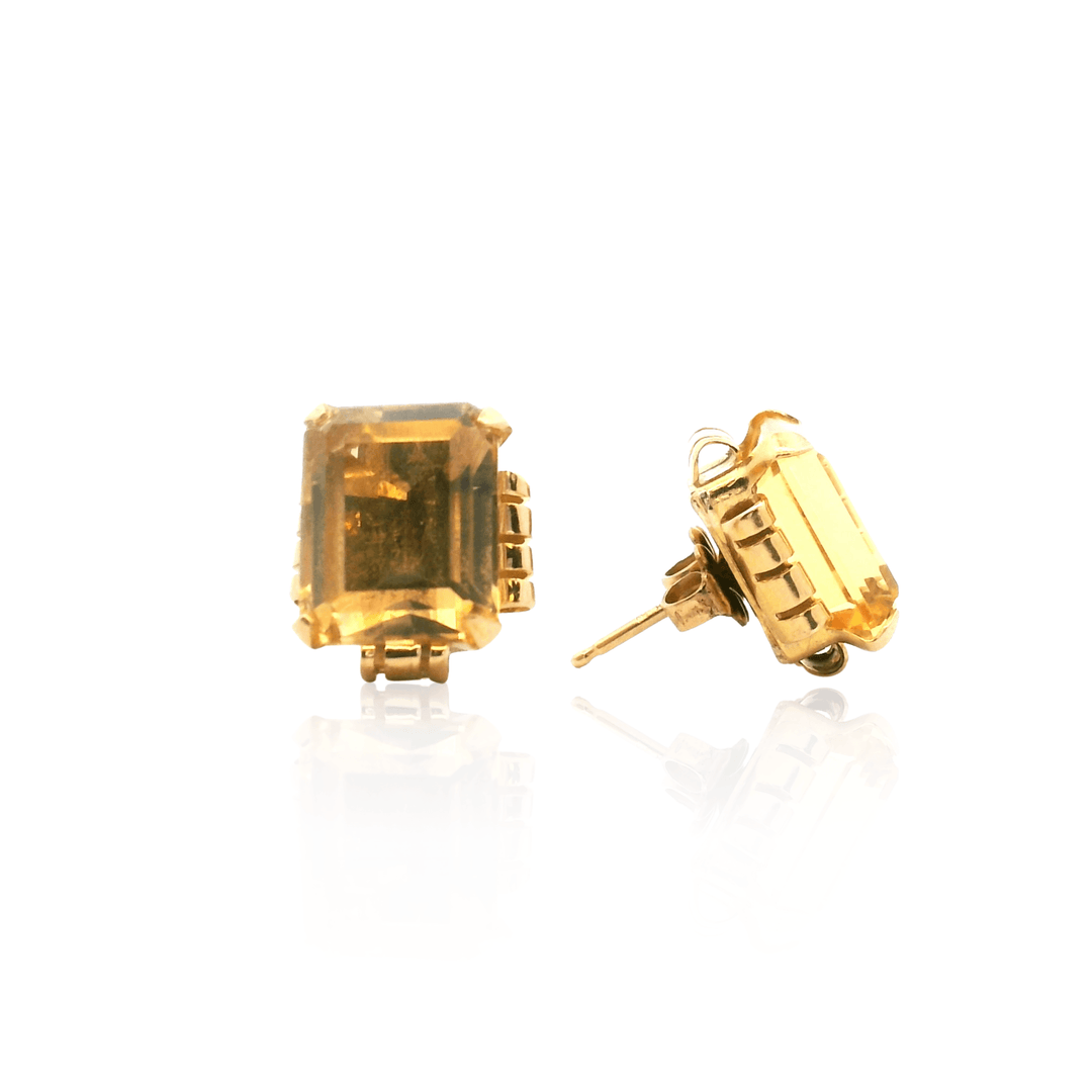 Estate 14K Yellow Gold 6.30CTW Emerald-Cut Citrine Vintage Stud Earrings