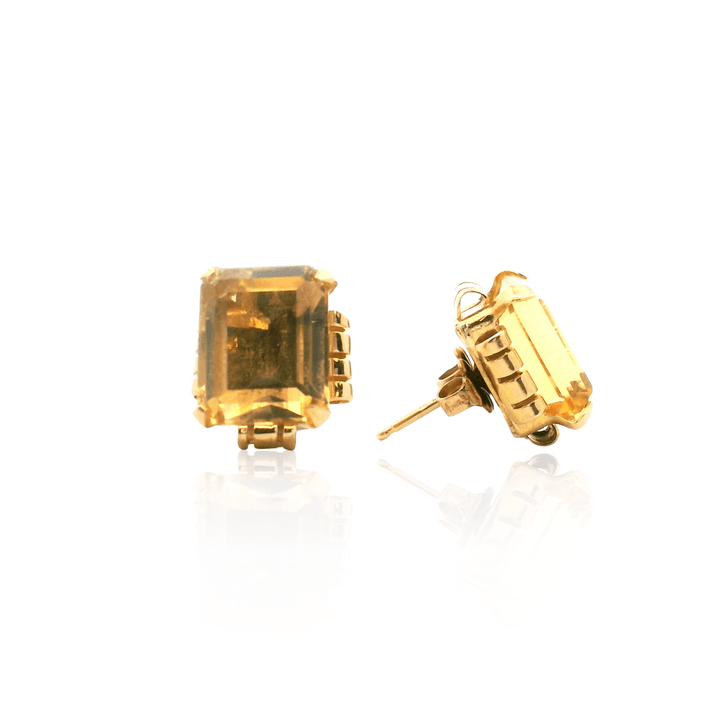 Estate 14K Yellow Gold 6.30CTW Emerald-Cut Citrine Vintage Stud Earrings