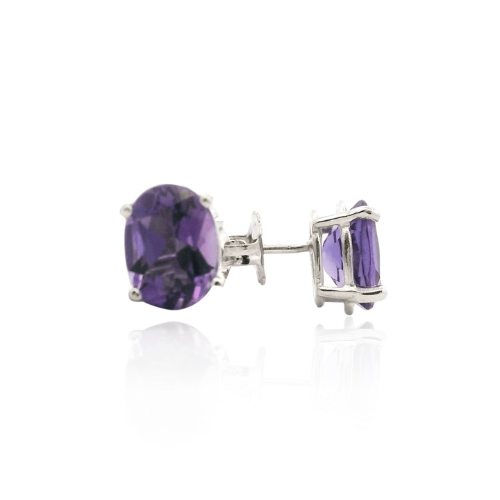 Estate 14K White Gold 2.41CTW Oval Amethyst Solitaire Stud Earrings