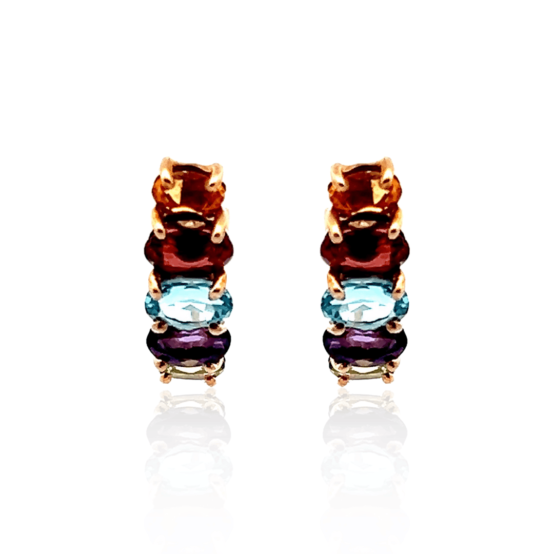 Estate 14K Yellow Gold 2.07CTW Multi-Gemstone J-Hoop Earrings