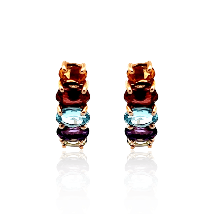 Estate 14K Yellow Gold 2.07CTW Multi-Gemstone J-Hoop Earrings