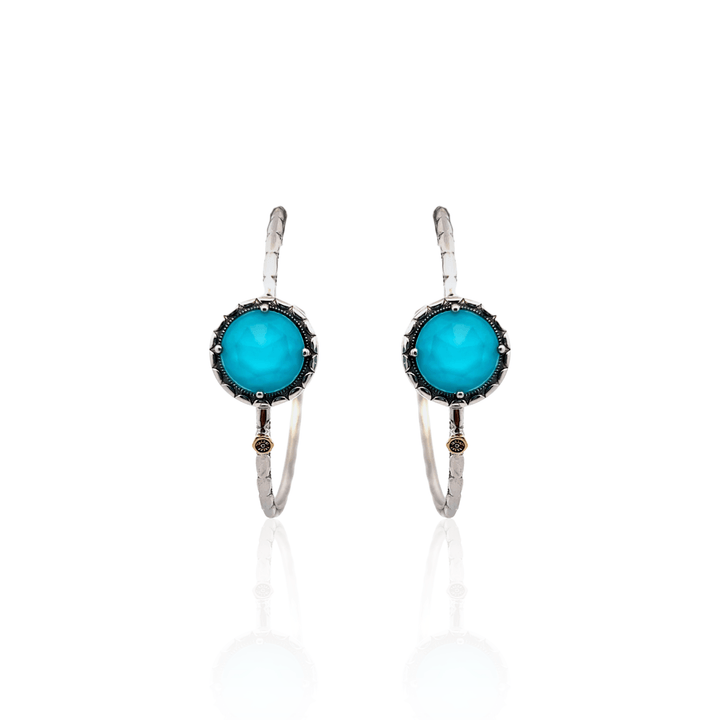 Estate Sterling Silver Quartz & Turquoise Inlay Hoop Earrings by Tacori