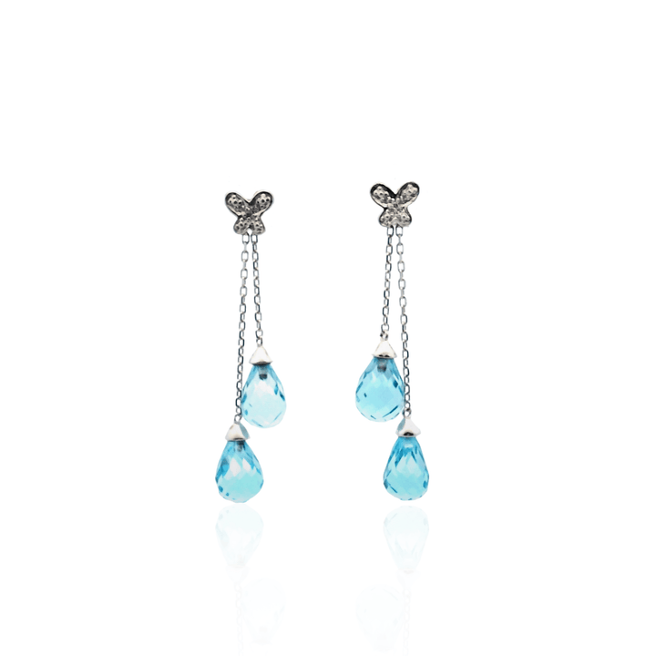 Estate 10K White Gold 8.73CTW Blue Topaz Briolette Butterfly Drop Earrings