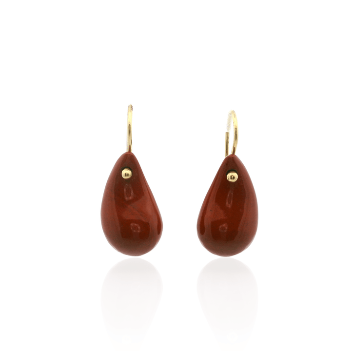 Estate 14K Yellow Gold Orangish-Red Agate Teardrop Earrings