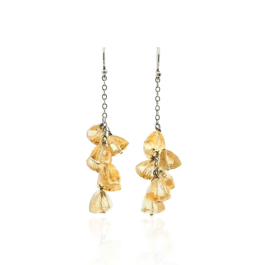 Estate Sterling Silver Citrine Bead Cluster Drop Earrings