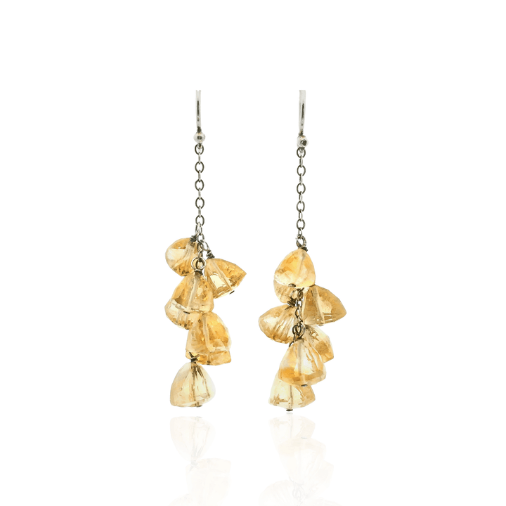 Estate Sterling Silver Citrine Bead Cluster Drop Earrings