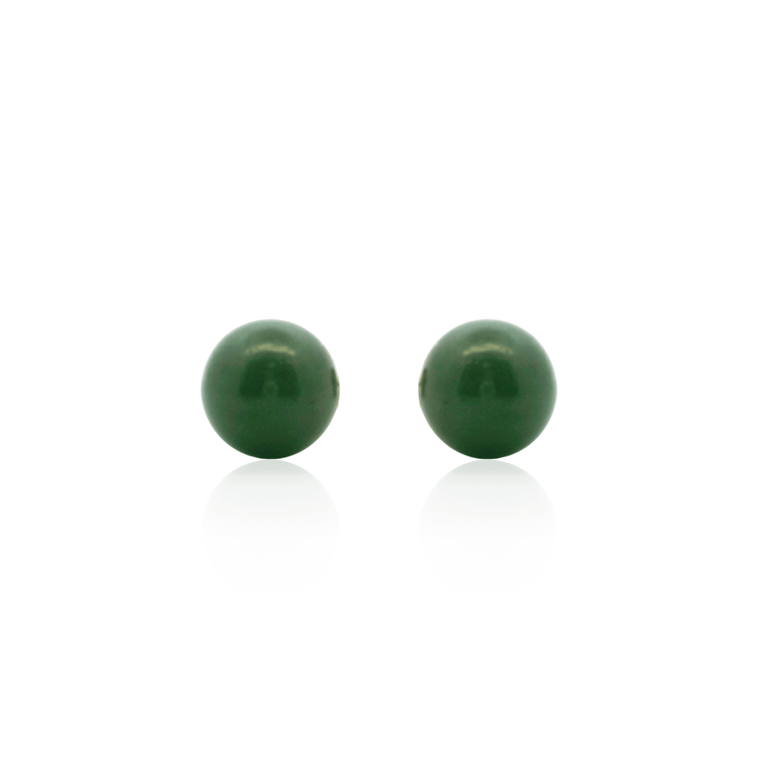 Estate 14K Yellow Gold Nephrite Jade Ball Stud Earrings