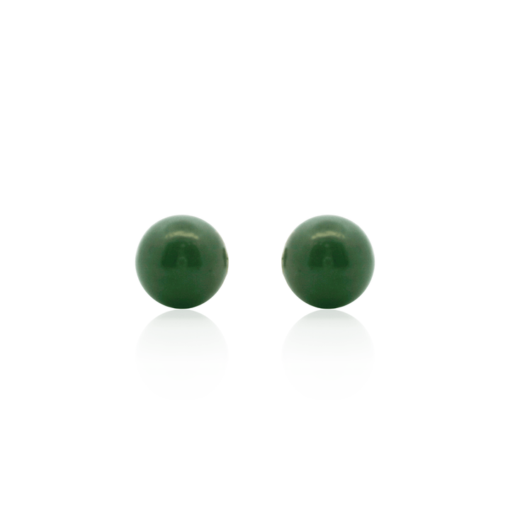 Estate 14K Yellow Gold Nephrite Jade Ball Stud Earrings