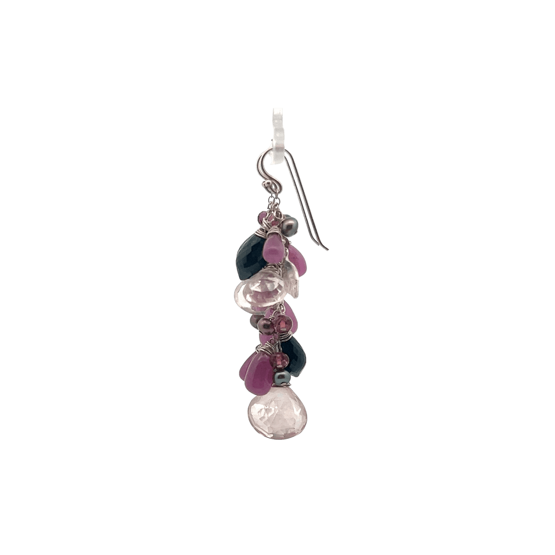 Estate Sterling Silver Multi-Gemstone Cluster Drop Earrings